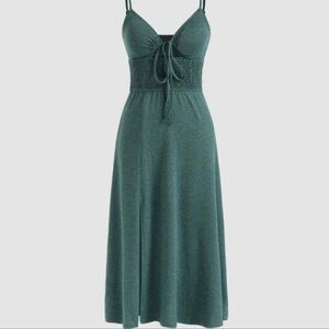Cider Tie-Front Green Sleeveless Midi Dress